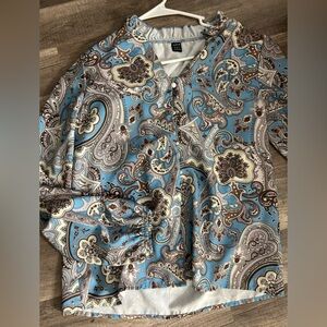 SHEIN Blue and Cream Paisley Top